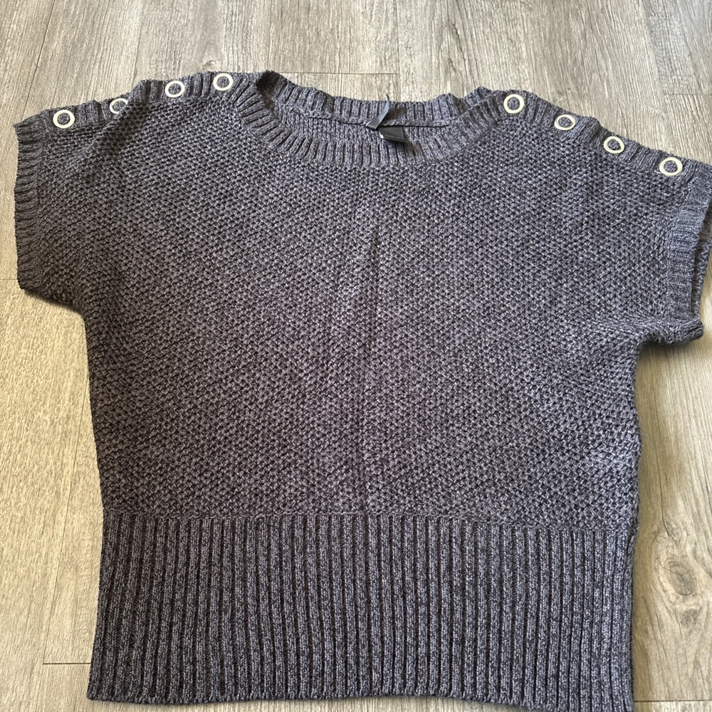 New Directions Gray Knit Pullover Sweater Grommet Shoulder Women XL